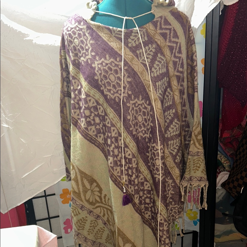 Sacred Threads Purple and Tan Patterned Poncho